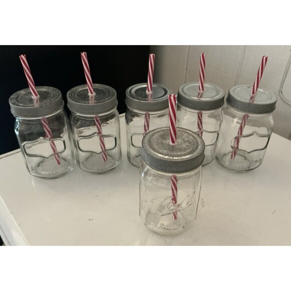 Better Homes And Gardens Other - Better Homes And Gardens 6 Ball Mason Jars, Lids, Straws Galvanized Caddy Set
